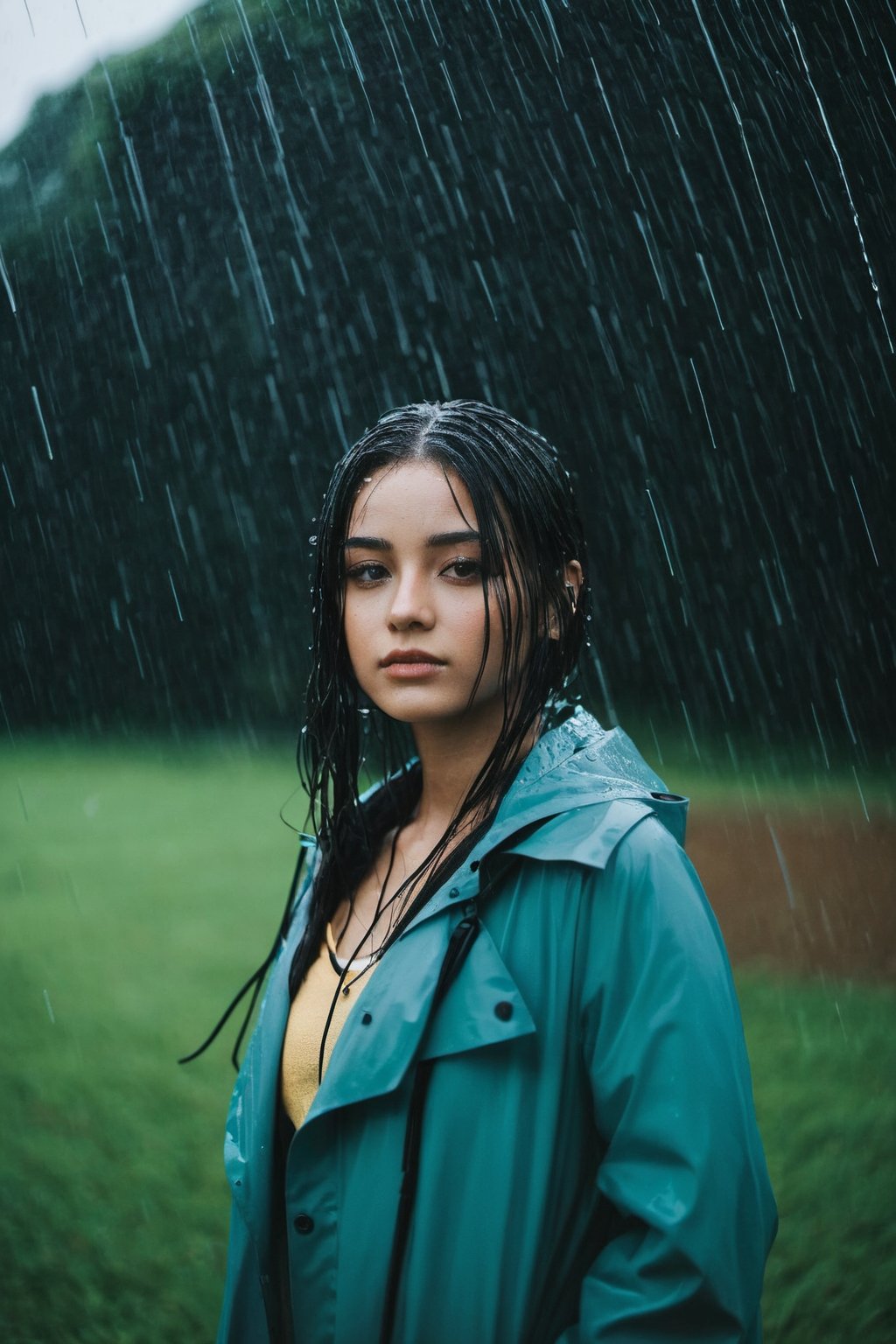 Young woman standing in the rain