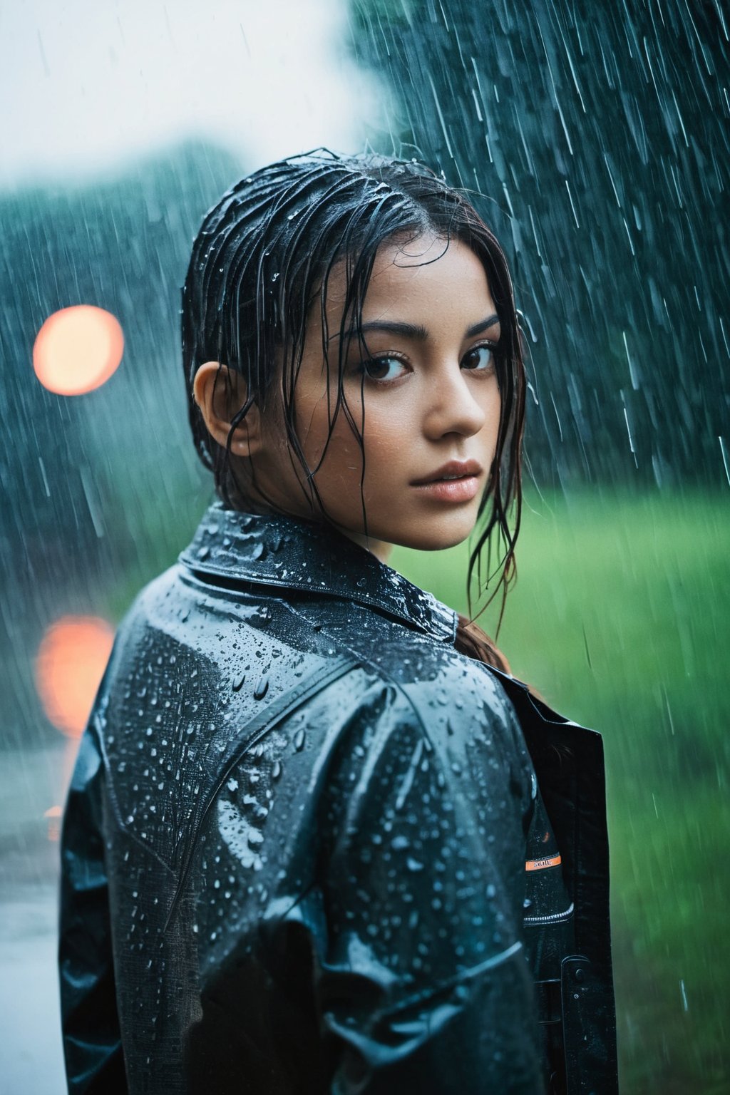 Young woman standing in the rain