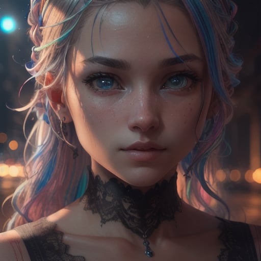 (ultra realistic 8K cg:1.5), (best quality, sublime masterpiece, award-winning artwork:1.3), (front view zoomed in), (body sharp focus), depth of field, ray tracing, unreal engine, ultra high res, insanely detailed,1girl, gorgeous young girl, looking at viewer, restrained, shibari, beautiful face, long hair, (braided hair), ((colorful hair color)), beautiful eyes, (lace, lace collar, ), global illumination, diffused lighting, bioluminescent details, (outdoors),