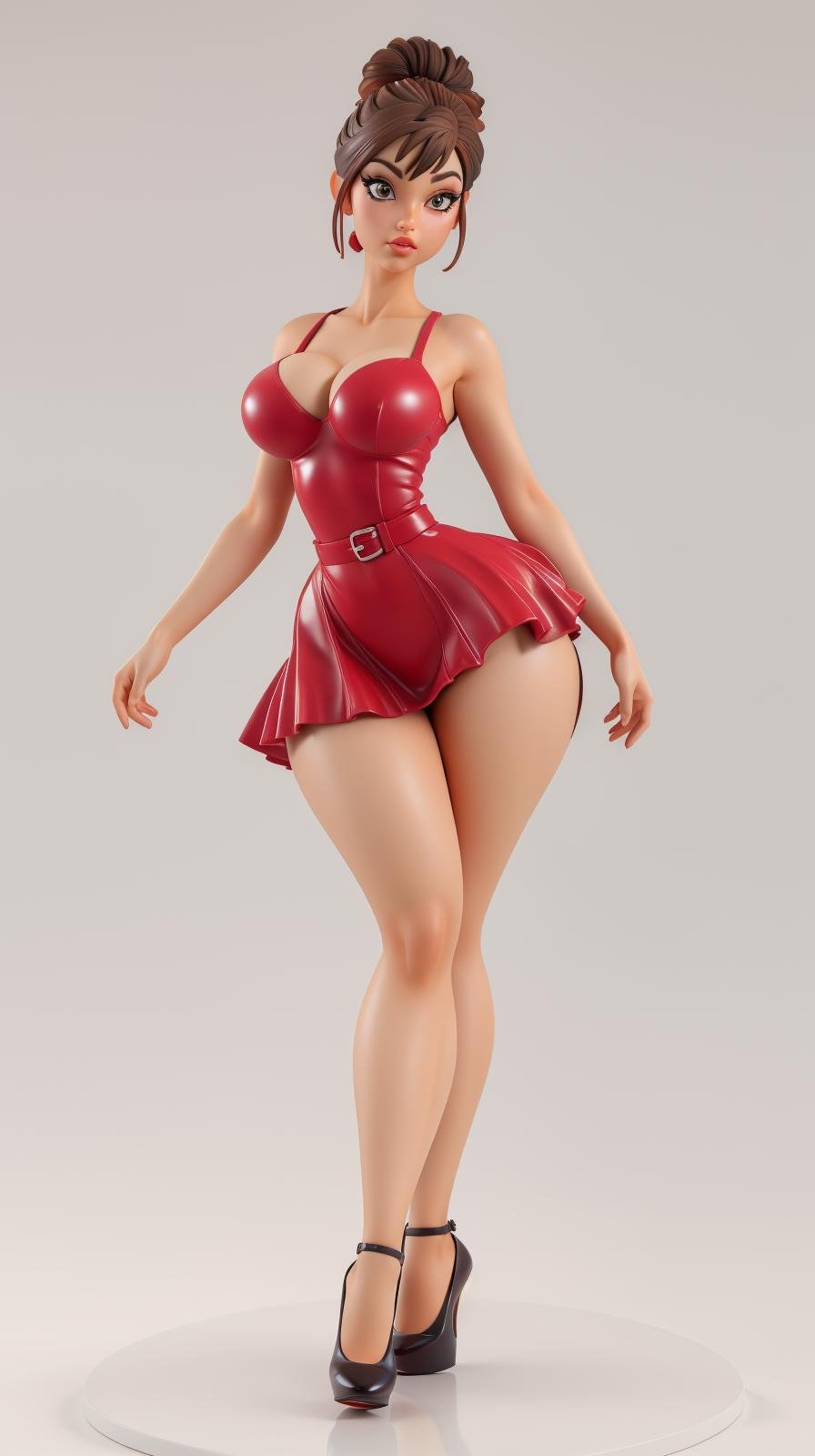 <lora:Sexy-Spanish:1>  updo brown hair, light brown eyes, as flamenco dancer  pvc figure, elegant long red dress, (black high heels), looking at viewer, perfect hands, big breast, wide hips, thick thighs, ultra realistic digital art, a 3D render, photorealism, clean scene, white background, circular base, <lora:p3r3zstyle_v3:0.4>  <lora:P2p0:0.4> <lora:Sexy-Figures:1>  