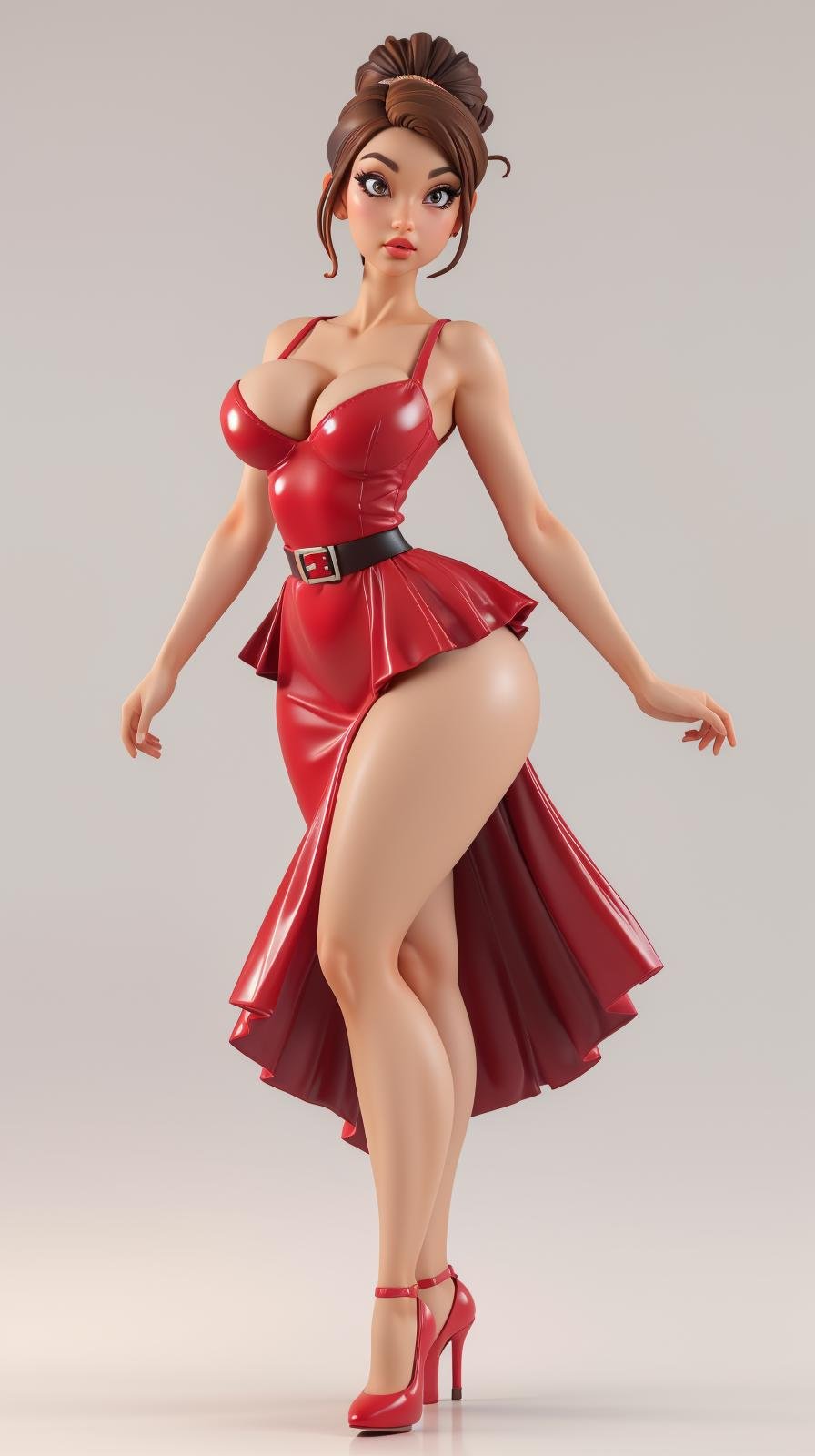 <lora:Sexy-Spanish:1>  updo brown hair, light brown eyes, as flamenco dancer  pvc figure, elegant long red dress, (black high heels), looking at viewer, perfect hands, big breast, wide hips, thick thighs, ultra realistic digital art, a 3D render, photorealism, clean scene, white background, circular base, <lora:p3r3zstyle_v3:0.4>  <lora:P2p0:0.4> <lora:Sexy-Figures:1>  