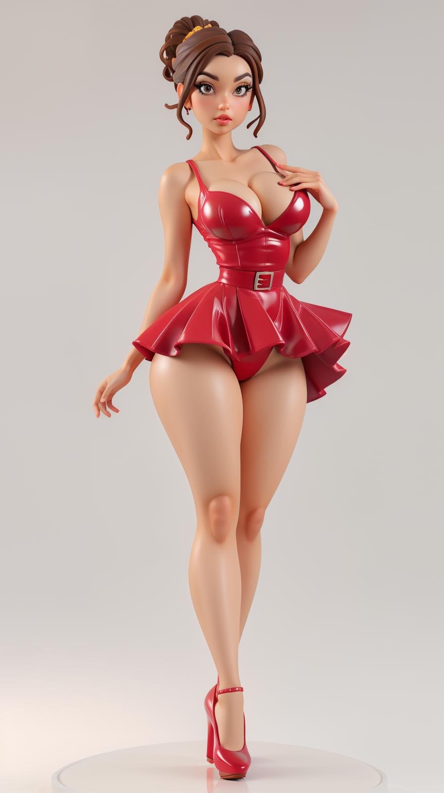 <lora:Sexy-Spanish:1>  updo brown hair, light brown eyes, as flamenco dancer  pvc figure, elegant long red dress, (black high heels), looking at viewer, perfect hands, big breast, wide hips, thick thighs, ultra realistic digital art, a 3D render, photorealism, clean scene, white background, circular base, <lora:p3r3zstyle_v3:0.4>  <lora:P2p0:0.4> <lora:Sexy-Figures:1>  