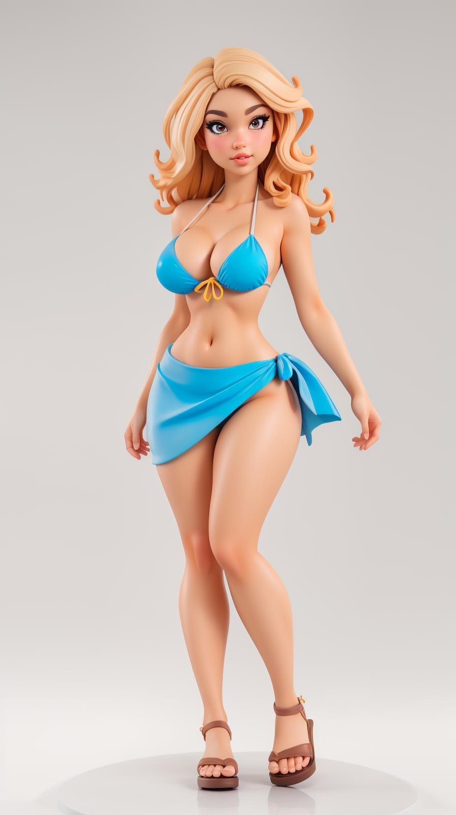 <lora:Sexy-Panamanian:1>  curly blonde hair, brown eyes, full lips, as  pvc figure, blue bikini and sarong, sandals, looking at viewer, perfect hands, big breast, wide hips, thick thighs, ultra realistic digital art, a 3D render, photorealism, clean scene, white background, circular base, <lora:p3r3zstyle_v3:0.4>  <lora:P2p0:0.4> <lora:Sexy-Figures:1>