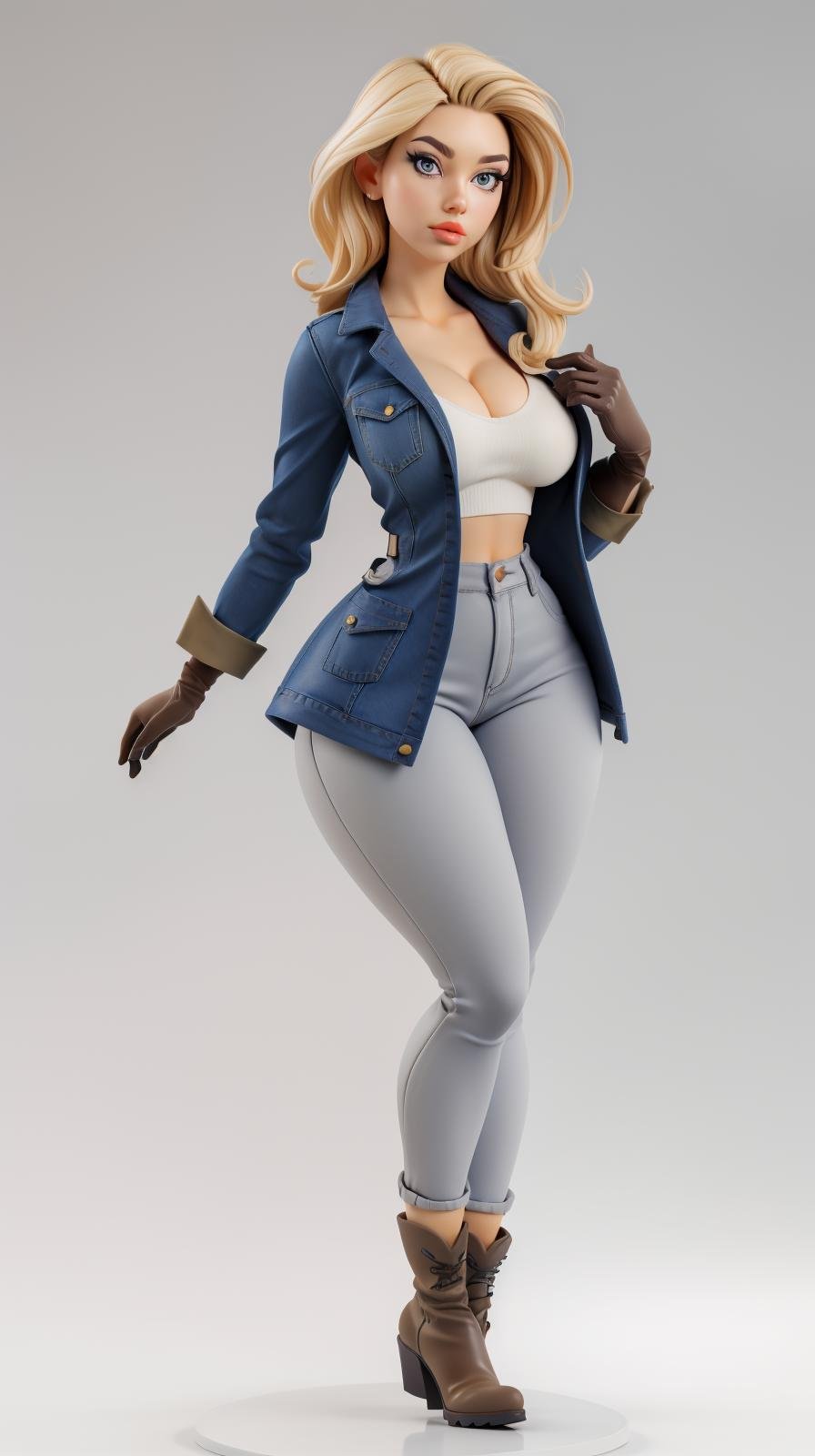 <lora:Sexy-Danish:1> blonde hair, grey eyes, full lips, snow coat, denim pants, gloves, boots, looking at viewer, perfect hands, big breast, wide hips, thick thighs, ultra realistic digital art, a 3D render, photorealism, clean scene, white background, circular base, <lora:p3r3zstyle_v3:0.4>  <lora:P2p0:0.4> <lora:Sexy-Figures:1>   