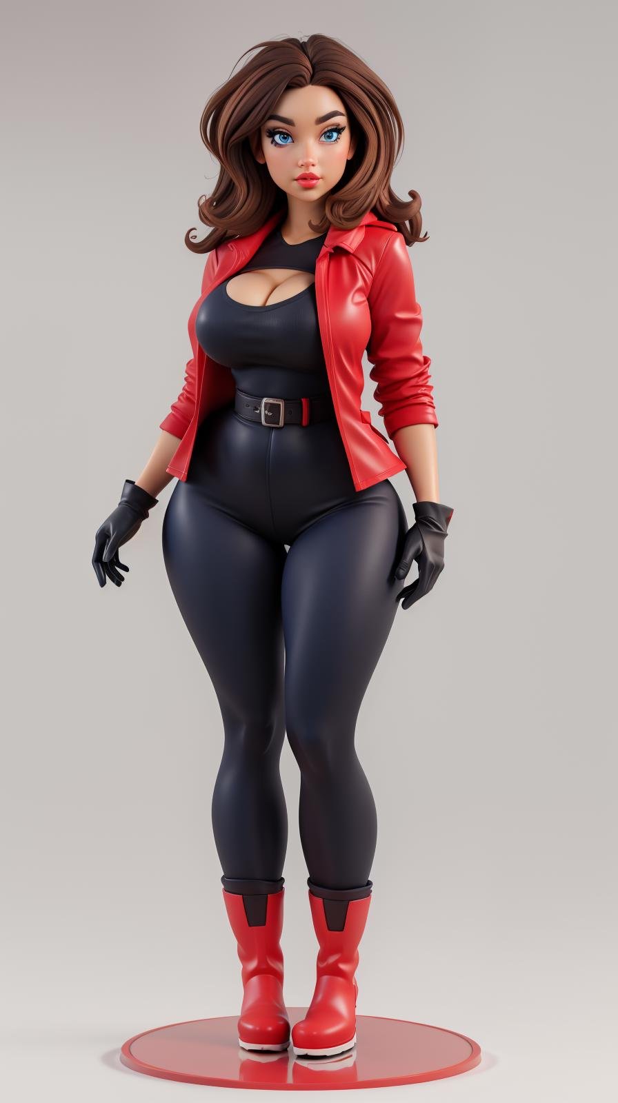 <lora:Sexy-British:1> brown hair, wavy hair, blue eyes, full lips, red rain coat, black pants, gloves, long boots, looking at viewer, perfect hands, big breast, wide hips, thick thighs, ultra realistic digital art, a 3D render, photorealism, clean scene, white background, circular base, <lora:p3r3zstyle_v3:0.4>  <lora:P2p0:0.4> <lora:Sexy-Figures:1>    