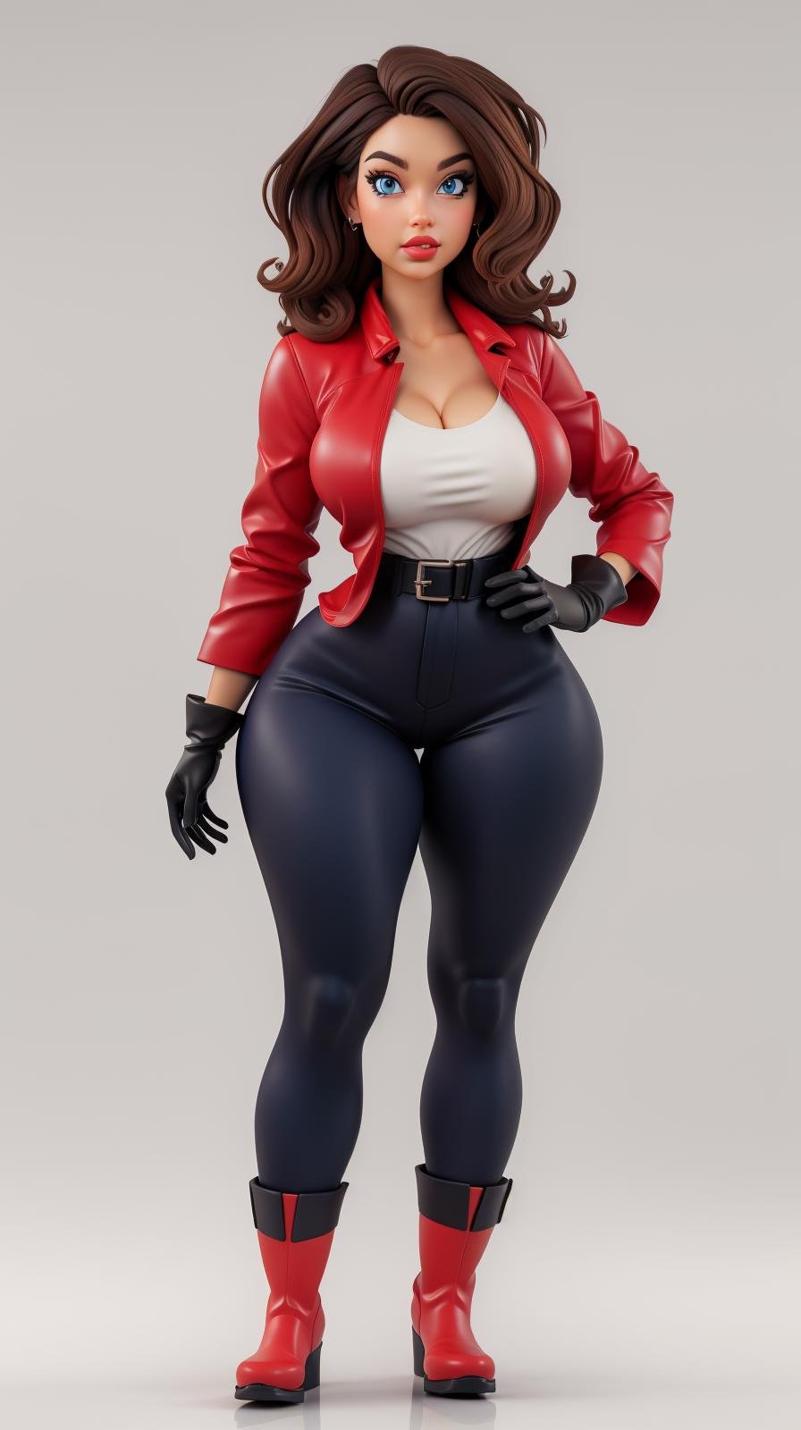 <lora:Sexy-British:1> brown hair, wavy hair, blue eyes, full lips, red rain coat, black pants, gloves, long boots, looking at viewer, perfect hands, big breast, wide hips, thick thighs, ultra realistic digital art, a 3D render, photorealism, clean scene, white background, circular base, <lora:p3r3zstyle_v3:0.4>  <lora:P2p0:0.4> <lora:Sexy-Figures:1>    