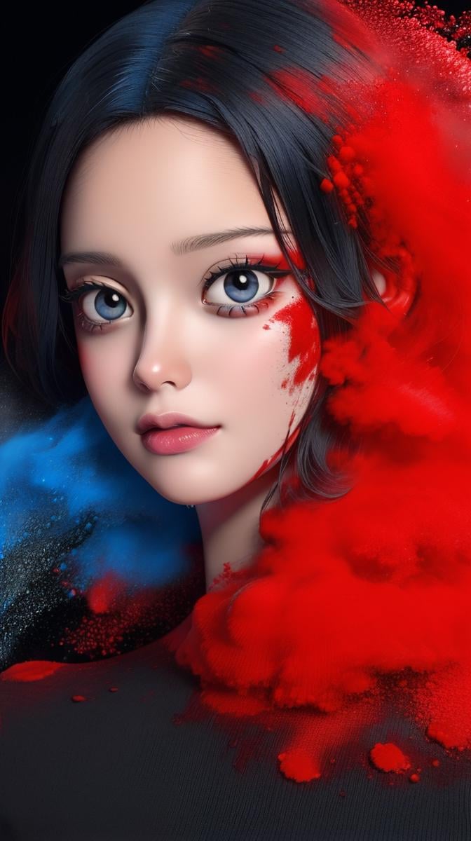 <lora:Sexy-Korean:1> black straight hair, black eyes, red and blue powder splashes on background, high quality photography, <lora:powder_v1.0:1>