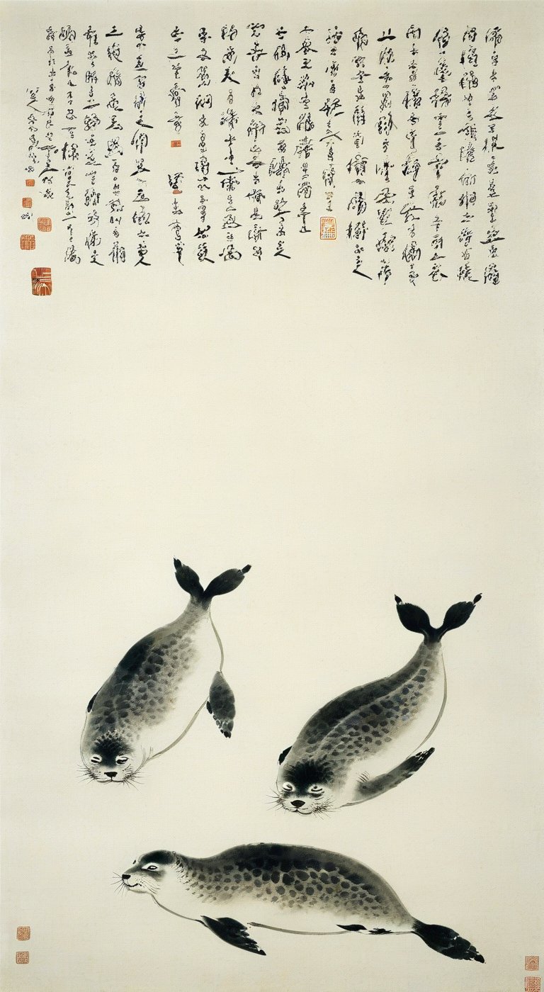 <lora:八大山人画风-000009:0.8>,Seals, calligraphy, Chinese characters, ink and wash painting, traditional Chinese painting,