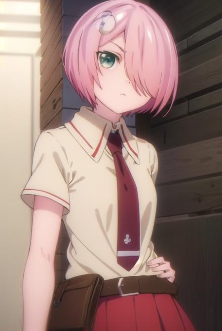 nonomozunono, <lora:nono mozunono s1-lora-nochekaiser:1>,nono mozunono, short hair, hair ornament, (green eyes:1.3), pink hair, (hair over one eye:1.5),BREAK skirt, shirt, school uniform, necktie, belt, red skirt,BREAK indoors, classroom,BREAK looking at viewer, (cowboy shot:1.5),BREAK <lyco:GoodHands-beta2:1>, (masterpiece:1.2), best quality, high resolution, unity 8k wallpaper, (illustration:0.8), (beautiful detailed eyes:1.6), extremely detailed face, perfect lighting, extremely detailed CG, (perfect hands, perfect anatomy),