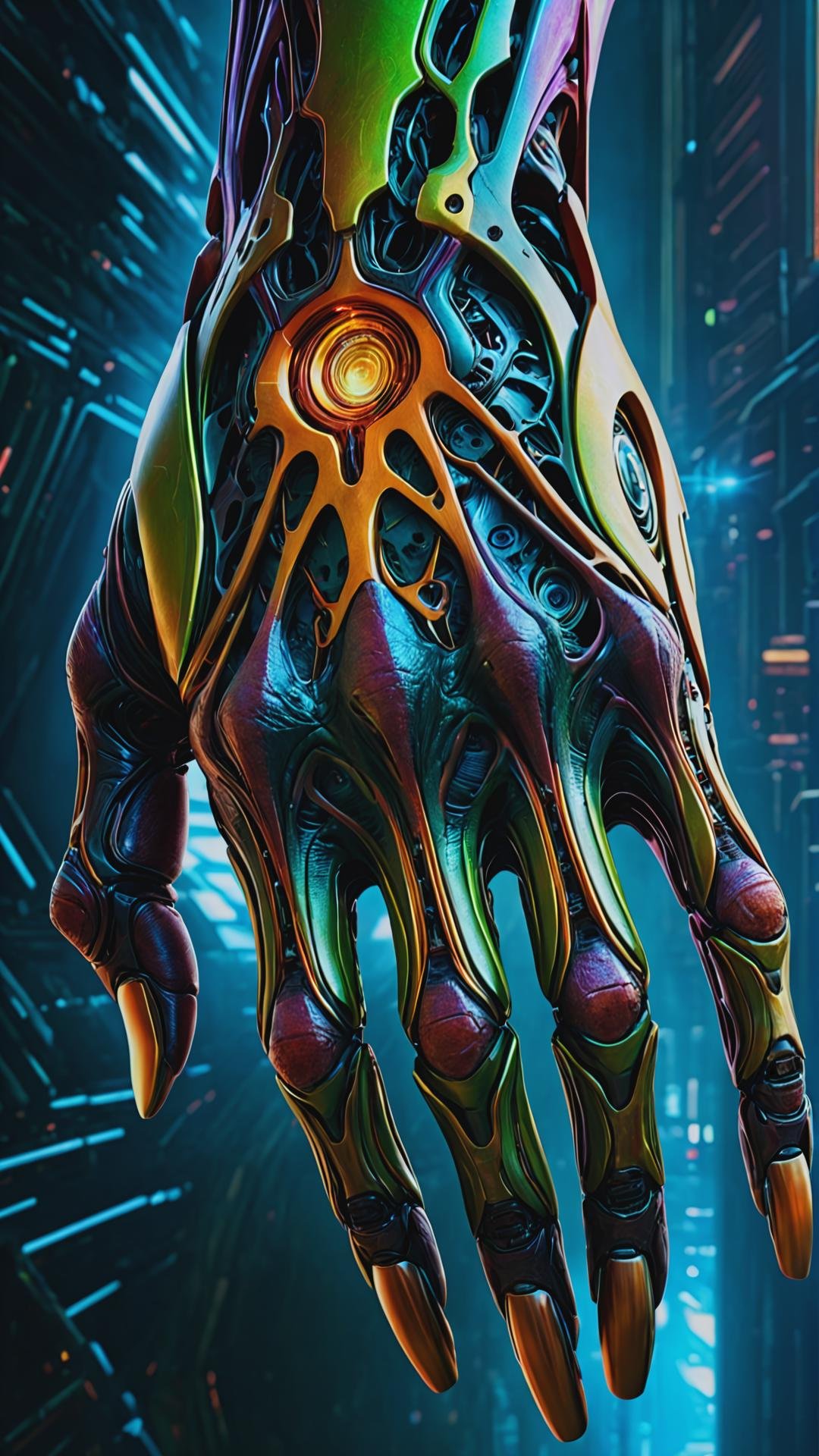 Poster, huge, Macro, Anthropogenesis, cybertoid, Concept art, detailed hands, bold lines, highly detailed, (realistic:1.4), (fractal:0.1), colorful, sharp focus, masterpiece, high quality, shallow depth of field detailed background,, <lora:add-detail-xl:1>