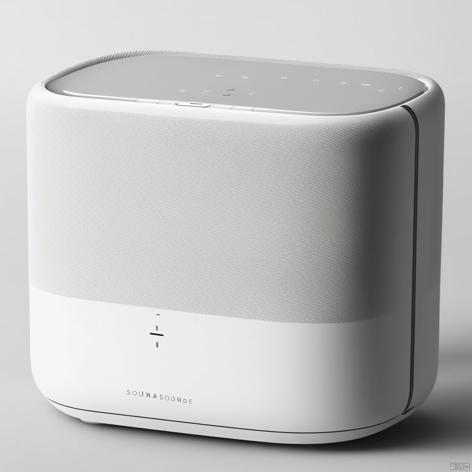 A white soundbox product, minimalist, premium curved, cool.