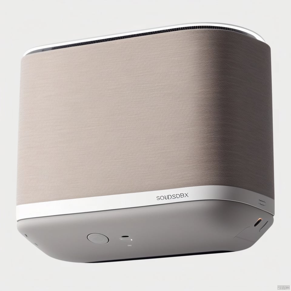 A white soundbox product, minimalist, premium curved, cool.