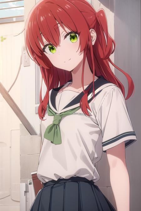 kitaikuyo, <lora:ikuyo kita s1-lora-nochekaiser:1>, ikuyo kita, (green eyes:1.5), hair between eyes, long hair, one side up, red hair, smile,BREAK black footwear, black skirt, grey sailor collar, pleated skirt, sailor collar, school uniform, shoes, short sleeves, shuka high school uniform, skirt,,BREAK indoors, classroom,BREAK looking at viewer, (cowboy shot:1.5),BREAK <lyco:GoodHands-beta2:1>, (masterpiece:1.2), best quality, high resolution, unity 8k wallpaper, (illustration:0.8), (beautiful detailed eyes:1.6), extremely detailed face, perfect lighting, extremely detailed CG, (perfect hands, perfect anatomy),