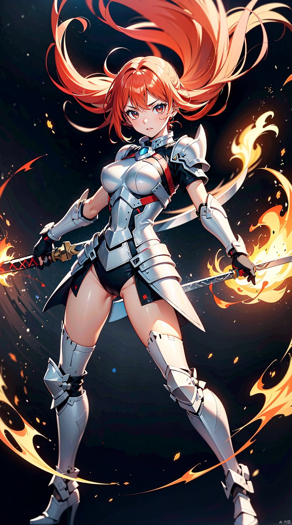  A female warrior in red armor, she stands alone among the stars, forming a magnificent picture with the planets and stars around her. Her armor was as red as fire, as if it could burn the universe, and the red dual swords  in her hand shone with a cold light, as if it could Pierce all obstacles. The female warrior's hair, red as fire, fluttered across the void of the universe, in stark contrast to her armor.
1 girl,full body,masterpiece,
render,technology, (best quality) (masterpiece), (highly detailed), 4K,Official art, unit 8 k wallpaper, ultra detailed, masterpiece, best quality, extremely detailed, dynamic angle,atmospheric,highdetail,exquisitefacialfeatures,futuristic,sciencefiction,CG, (wielding dual swords:1.2), Add details