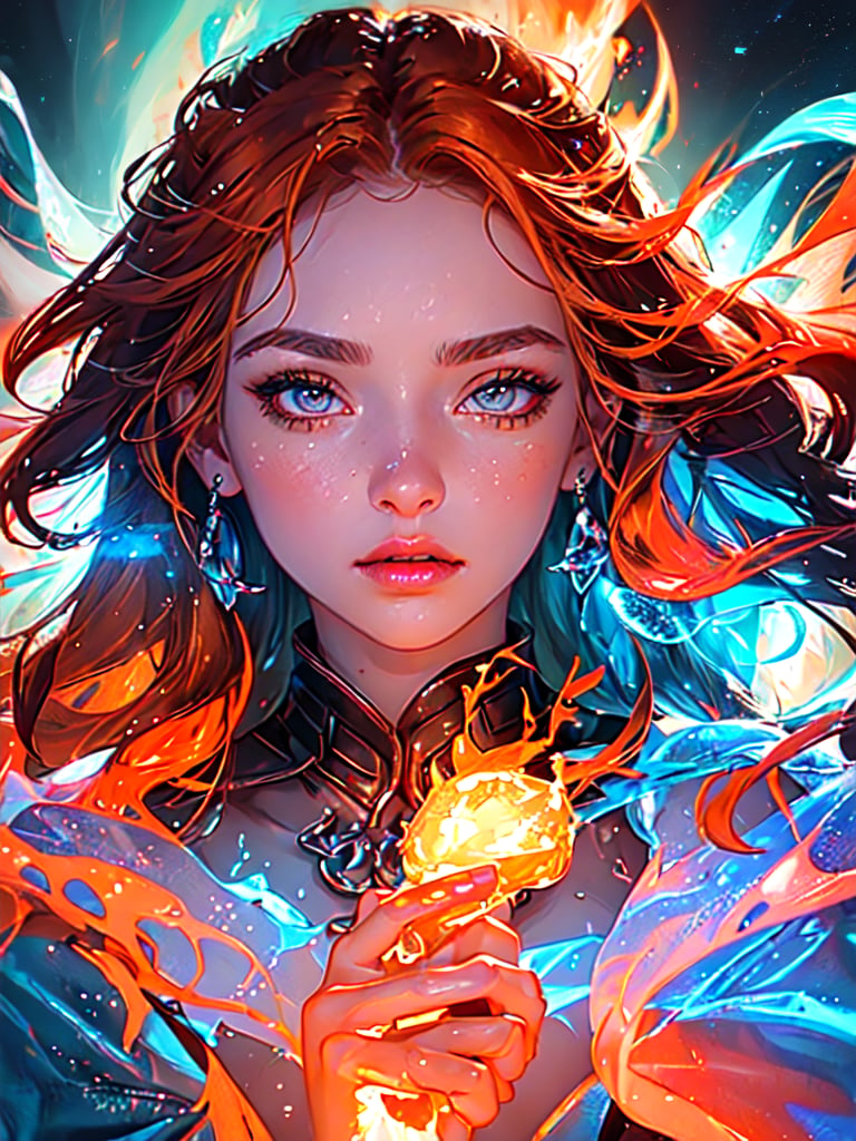 closeup portrait of a radiant goddess of fire and ice.
 
 
 dynamic colors, highly vibrant saturated colors, UHD, QDOT, OLED quality, dynamic contrast,  

 
 