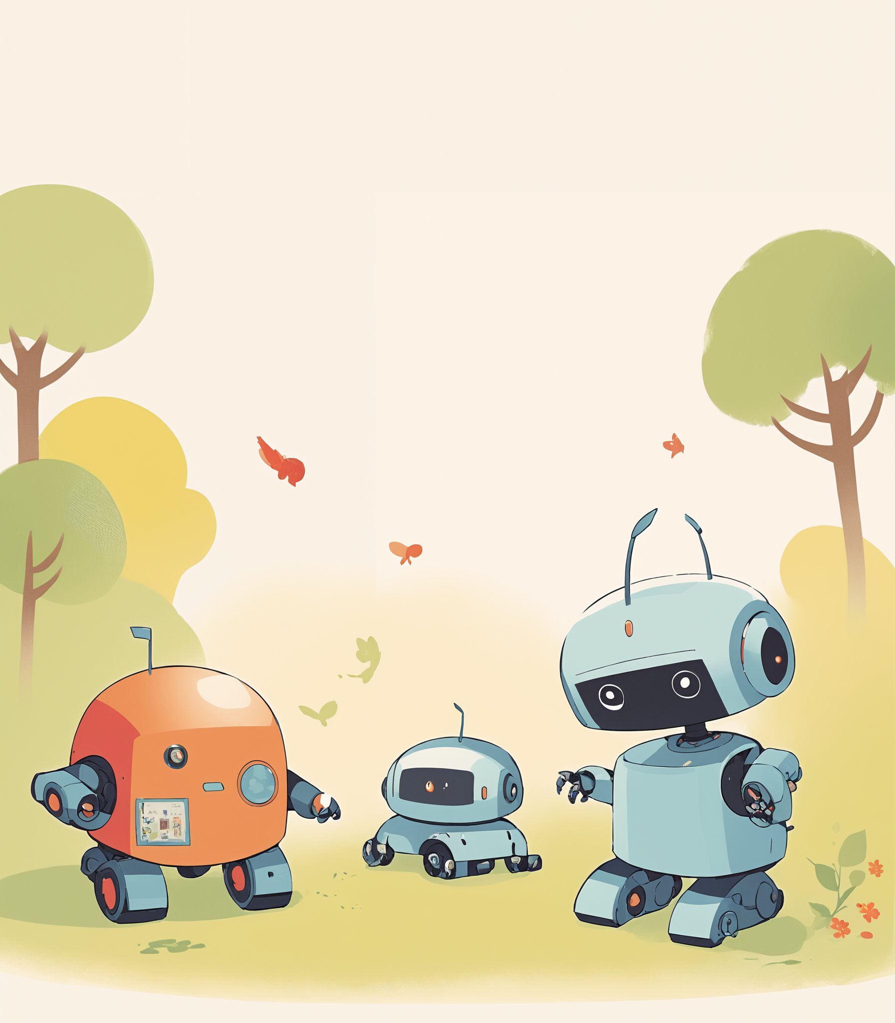 Small robots, cute illustrations, illustrations with a picture book-like touch