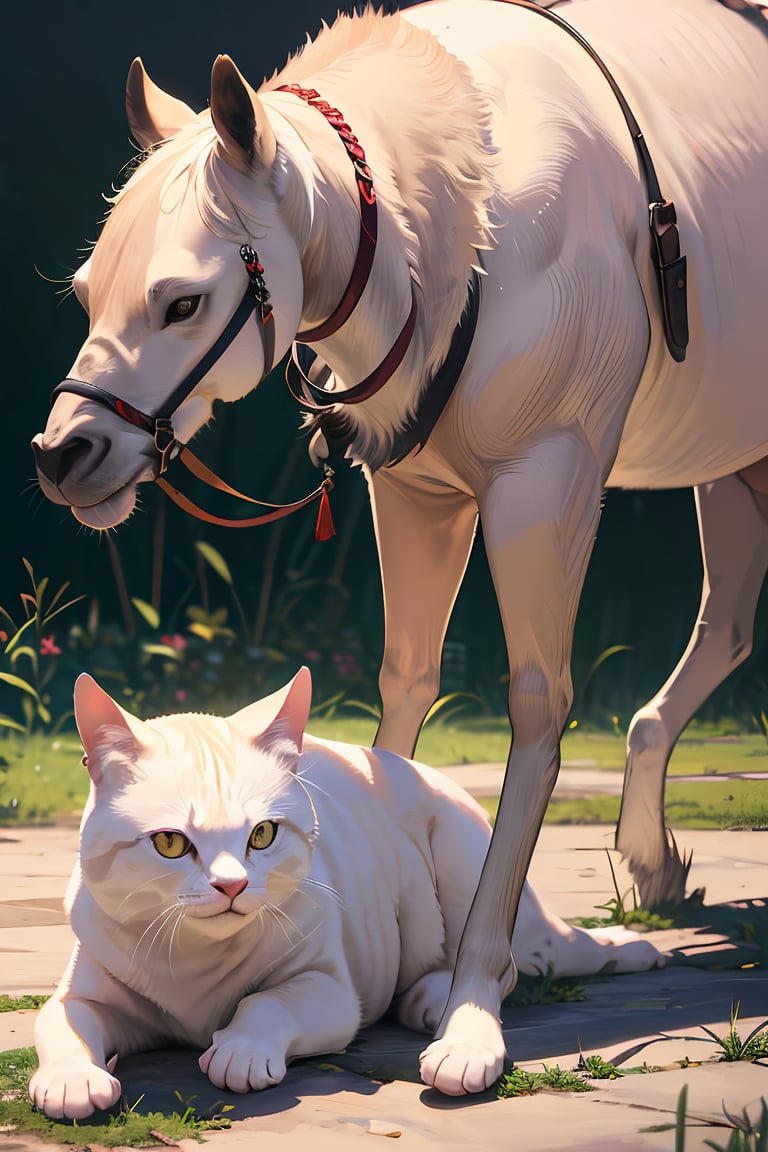 ((masterpiece, best quality, absurdres, highres, ultra detailed, high resolution, very fine 8KCG wallpapers)), cat and camel,<lora:EMS-304812-EMS:0.400000>