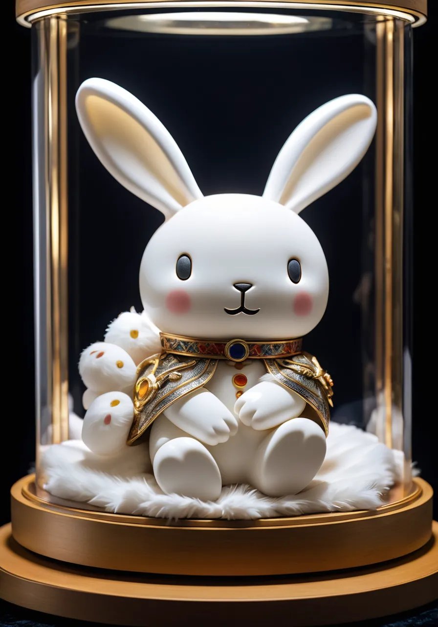 highres,best quality,natural,  A photo of a mummified Miffy, the iconic white bunny character, lying peacefully on a velvet cushion inside an intricately decorated glass display case, with its fur preserved in a pristine condition, its eyes closed peacefully, and its little paws gently crossed over each other, evoking a sense of tranquility and reverence.,cinematic photo official art, 8k wallpaper,ultra detailed, aesthetic quality,photorealistic,entangle,dynamic angle,the most beautiful form of chaos,elegant,a brutalist designed,vivid colours,romanticism,atmospheric . 35mm photograph, film, bokeh, professional, 4k, highly detailed, skin detail realistic, ultra realistic,Perspective