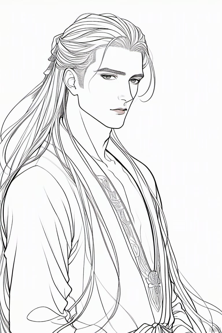 1boy,line style,long hair,