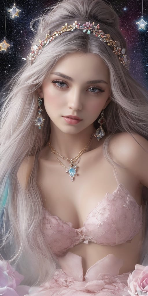  1girl,Xunpu Girl,Pink and white themes,large breasts,jewelry, earrings,lips, makeup, portrait, eyeshadow, realistic, nose,{{best quality}}, {{masterpiece}}, {{ultra-detailed}}, {illustration}, {detailed light}, {an extremely delicate and beautiful}, a girl, {beautiful detailed eyes}, stars in the eyes, messy floating hair, colored inner hair, Starry sky adorns hair, depth of field, large breasts,cleavage,blurry, no humans, traditional media, gem, crystal, still life, Dance,movements, All the Colours of the Rainbow,zj,
simple background, shiny, blurry, no humans, depth of field, black background, gem, crystal, realistic, red gemstone, still life,
