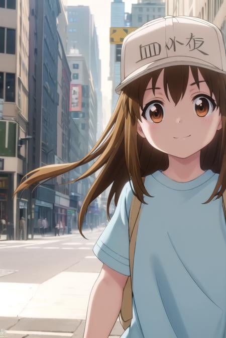 platelet, <lora:platelet s1-lora-nochekaiser:1>,platelet, long hair, brown hair, (brown eyes:1.5), smile,BREAK shirt, hat, short sleeves, boots, white headwear, blue shirt, flat cap,BREAK outdoors,BREAK looking at viewer, (cowboy shot:1.5),BREAK <lyco:GoodHands-beta2:1>, (masterpiece:1.2), best quality, high resolution, unity 8k wallpaper, (illustration:0.8), (beautiful detailed eyes:1.6), extremely detailed face, perfect lighting, extremely detailed CG, (perfect hands, perfect anatomy),