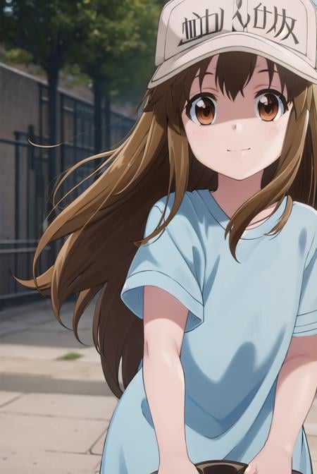 platelet, <lora:platelet s1-lora-nochekaiser:1>,platelet, long hair, brown hair, (brown eyes:1.5), smile,BREAK shirt, hat, short sleeves, boots, white headwear, blue shirt, flat cap,BREAK outdoors,BREAK looking at viewer, (cowboy shot:1.5),BREAK <lyco:GoodHands-beta2:1>, (masterpiece:1.2), best quality, high resolution, unity 8k wallpaper, (illustration:0.8), (beautiful detailed eyes:1.6), extremely detailed face, perfect lighting, extremely detailed CG, (perfect hands, perfect anatomy),