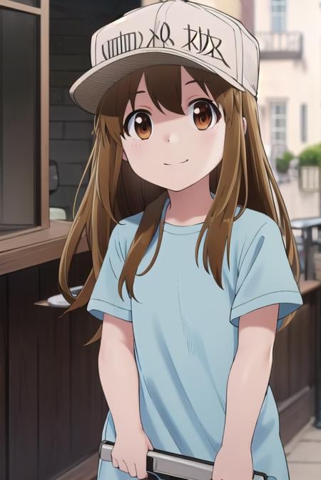 platelet, <lora:platelet s1-lora-nochekaiser:1>,platelet, long hair, brown hair, (brown eyes:1.5), smile,BREAK shirt, hat, short sleeves, boots, white headwear, blue shirt, flat cap,BREAK outdoors,BREAK looking at viewer, (cowboy shot:1.5),BREAK <lyco:GoodHands-beta2:1>, (masterpiece:1.2), best quality, high resolution, unity 8k wallpaper, (illustration:0.8), (beautiful detailed eyes:1.6), extremely detailed face, perfect lighting, extremely detailed CG, (perfect hands, perfect anatomy),