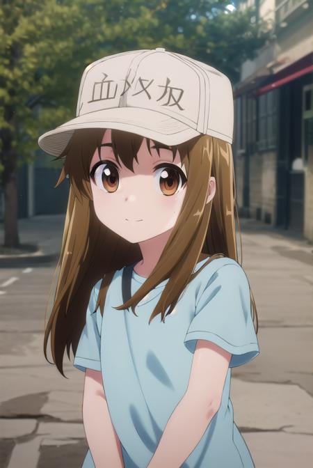 platelet, <lora:platelet s1-lora-nochekaiser:1>,platelet, long hair, brown hair, (brown eyes:1.5), smile,BREAK shirt, hat, short sleeves, boots, white headwear, blue shirt, flat cap,BREAK outdoors,BREAK looking at viewer, (cowboy shot:1.5),BREAK <lyco:GoodHands-beta2:1>, (masterpiece:1.2), best quality, high resolution, unity 8k wallpaper, (illustration:0.8), (beautiful detailed eyes:1.6), extremely detailed face, perfect lighting, extremely detailed CG, (perfect hands, perfect anatomy),