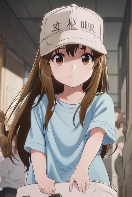 platelet, <lora:platelet s1-lora-nochekaiser:1>,platelet, long hair, brown hair, (brown eyes:1.5), smile,BREAK shirt, hat, short sleeves, boots, white headwear, blue shirt, flat cap,BREAK outdoors,BREAK looking at viewer, (cowboy shot:1.5),BREAK <lyco:GoodHands-beta2:1>, (masterpiece:1.2), best quality, high resolution, unity 8k wallpaper, (illustration:0.8), (beautiful detailed eyes:1.6), extremely detailed face, perfect lighting, extremely detailed CG, (perfect hands, perfect anatomy),