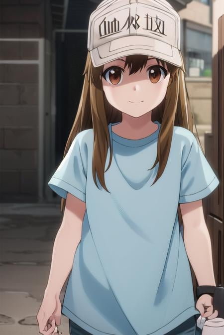 platelet, <lora:platelet s1-lora-nochekaiser:1>,platelet, long hair, brown hair, (brown eyes:1.5), smile,BREAK shirt, hat, short sleeves, boots, white headwear, blue shirt, flat cap,BREAK outdoors,BREAK looking at viewer, (cowboy shot:1.5),BREAK <lyco:GoodHands-beta2:1>, (masterpiece:1.2), best quality, high resolution, unity 8k wallpaper, (illustration:0.8), (beautiful detailed eyes:1.6), extremely detailed face, perfect lighting, extremely detailed CG, (perfect hands, perfect anatomy),