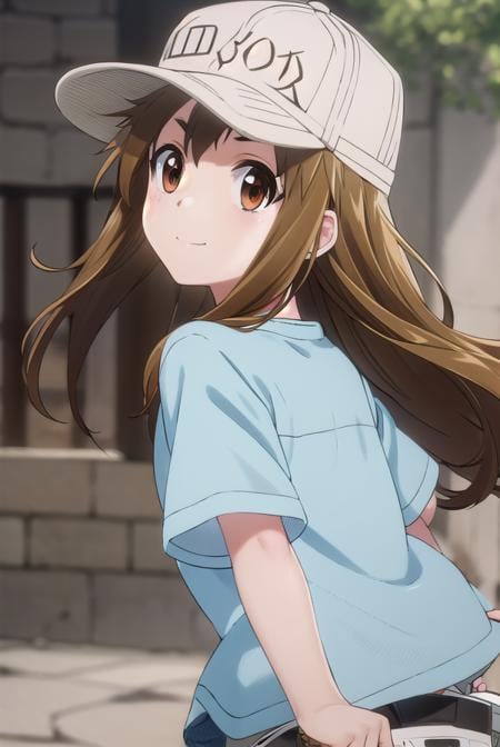 platelet, <lora:platelet s1-lora-nochekaiser:1>,platelet, long hair, brown hair, (brown eyes:1.5), smile,BREAK shirt, hat, short sleeves, boots, white headwear, blue shirt, flat cap,BREAK outdoors,BREAK looking at viewer, (cowboy shot:1.5),BREAK <lyco:GoodHands-beta2:1>, (masterpiece:1.2), best quality, high resolution, unity 8k wallpaper, (illustration:0.8), (beautiful detailed eyes:1.6), extremely detailed face, perfect lighting, extremely detailed CG, (perfect hands, perfect anatomy),