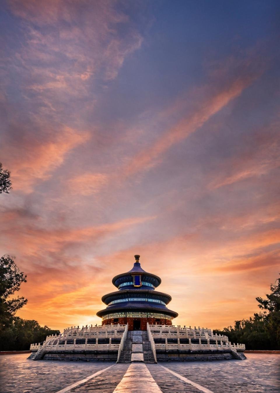 <lora:天坛:1>,temple of heaven,sky,scenery,outdoors,cloud,tree,sunset,solo,orange sky,cloudy sky,silhouette,no humans,twilight,bridge,medium_shot,, masterpiece, best quality,