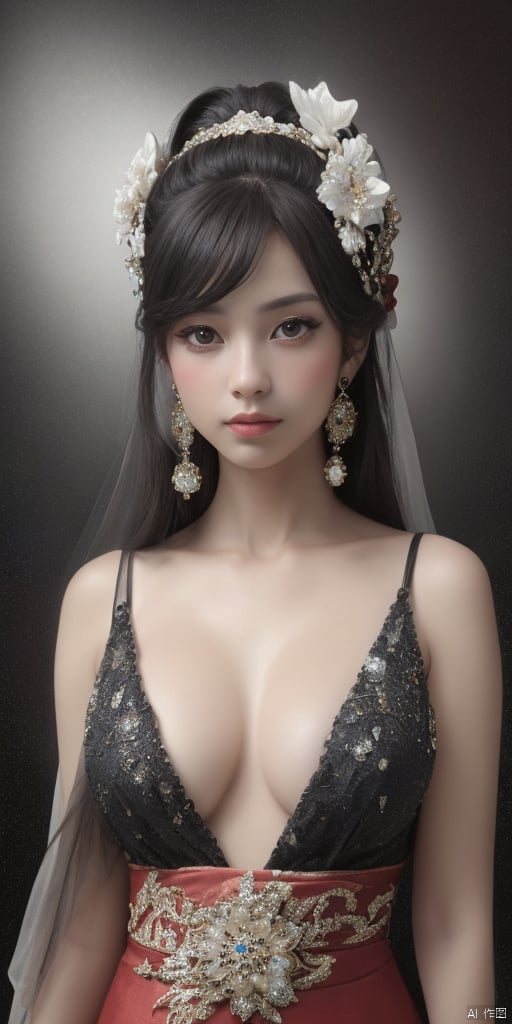  1girl,Han Chinese girls,Hanfu,chinese clothes,white themes,large breasts,jewelry, earrings,lips, makeup, portrait, eyeshadow, realistic, nose,{{best quality}}, {{masterpiece}}, {{ultra-detailed}}, {illustration}, {detailed light}, {an extremely delicate and beautiful}, a girl, {beautiful detailed eyes}, stars in the eyes, messy floating hair, colored inner hair, Starry sky adorns hair, depth of field, large breasts,cleavage,blurry, no humans, traditional media, gem, crystal, still life, Dance,movements, All the Colours of the Rainbow,zj,
simple background, shiny, blurry, no humans, depth of field, black background, gem, crystal, realistic, red gemstone, still life,
