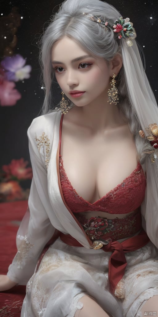  1girl,Han Chinese girls,Hanfu,chinese clothes,white themes,large breasts,jewelry, earrings,lips, makeup, portrait, eyeshadow, realistic, nose,{{best quality}}, {{masterpiece}}, {{ultra-detailed}}, {illustration}, {detailed light}, {an extremely delicate and beautiful}, a girl, {beautiful detailed eyes}, stars in the eyes, messy floating hair, colored inner hair, Starry sky adorns hair, depth of field, large breasts,cleavage,blurry, no humans, traditional media, gem, crystal, still life, Dance,movements, All the Colours of the Rainbow,zj,
simple background, shiny, blurry, no humans, depth of field, black background, gem, crystal, realistic, red gemstone, still life,
