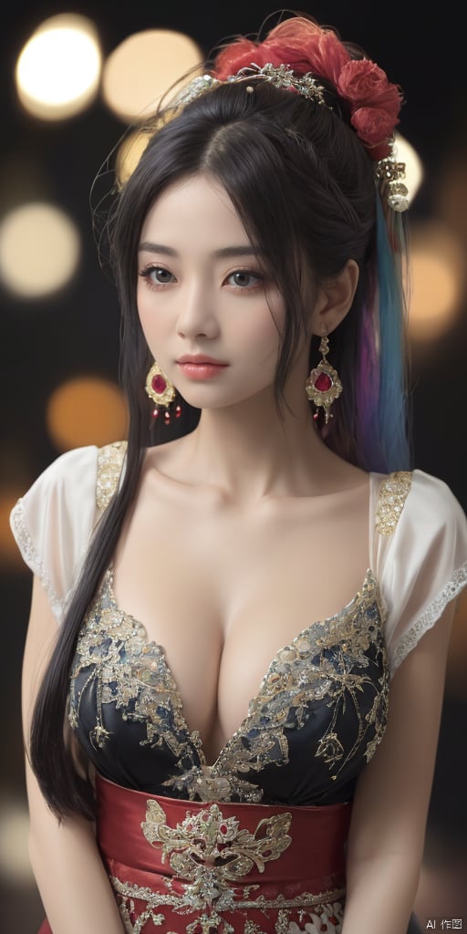  1girl,Han Chinese girls,Hanfu,chinese clothes,white themes,large breasts,jewelry, earrings,lips, makeup, portrait, eyeshadow, realistic, nose,{{best quality}}, {{masterpiece}}, {{ultra-detailed}}, {illustration}, {detailed light}, {an extremely delicate and beautiful}, a girl, {beautiful detailed eyes}, stars in the eyes, messy floating hair, colored inner hair, Starry sky adorns hair, depth of field, large breasts,cleavage,blurry, no humans, traditional media, gem, crystal, still life, Dance,movements, All the Colours of the Rainbow,zj,
simple background, shiny, blurry, no humans, depth of field, black background, gem, crystal, realistic, red gemstone, still life,
