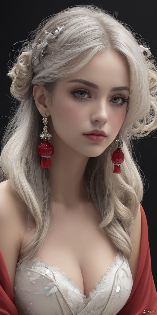  1girl,Han Chinese girls,Hanfu,chinese clothes,white themes,large breasts,jewelry, earrings,lips, makeup, portrait, eyeshadow, realistic, nose,{{best quality}}, {{masterpiece}}, {{ultra-detailed}}, {illustration}, {detailed light}, {an extremely delicate and beautiful}, a girl, {beautiful detailed eyes}, stars in the eyes, messy floating hair, colored inner hair, Starry sky adorns hair, depth of field, large breasts,cleavage,blurry, no humans, traditional media, gem, crystal, still life, Dance,movements, All the Colours of the Rainbow,zj,
simple background, shiny, blurry, no humans, depth of field, black background, gem, crystal, realistic, red gemstone, still life,
