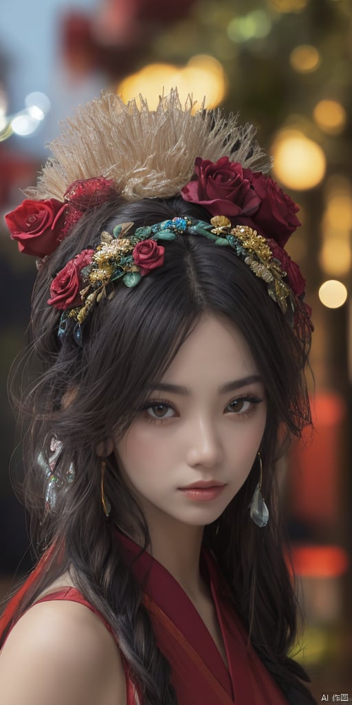  1girl,Han Chinese girls,yellow Hanfu,chinese clothes,large breasts,Yellow rose,jewelry, earrings,lips, makeup, portrait, eyeshadow, realistic, nose,{{best quality}}, {{masterpiece}}, {{ultra-detailed}}, {illustration}, {detailed light}, {an extremely delicate and beautiful}, a girl, {beautiful detailed eyes}, stars in the eyes, messy floating hair, colored inner hair, Starry sky adorns hair, depth of field, large breasts,cleavage,blurry, no humans, traditional media, gem, crystal, still life, Dance,movements, All the Colours of the Rainbow,zj,
simple background, shiny, blurry, no humans, depth of field, black background, gem, crystal, realistic, red gemstone, still life,
