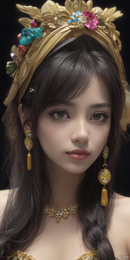  1girl,Han Chinese girls,yellow Hanfu,chinese clothes,large breasts,Black Rose,jewelry, earrings,lips, makeup, portrait, eyeshadow, realistic, nose,{{best quality}}, {{masterpiece}}, {{ultra-detailed}}, {illustration}, {detailed light}, {an extremely delicate and beautiful}, a girl, {beautiful detailed eyes}, stars in the eyes, messy floating hair, colored inner hair, Starry sky adorns hair, depth of field, large breasts,cleavage,blurry, no humans, traditional media, gem, crystal, still life, Dance,movements, All the Colours of the Rainbow,zj,
simple background, shiny, blurry, no humans, depth of field, black background, gem, crystal, realistic, red gemstone, still life,
