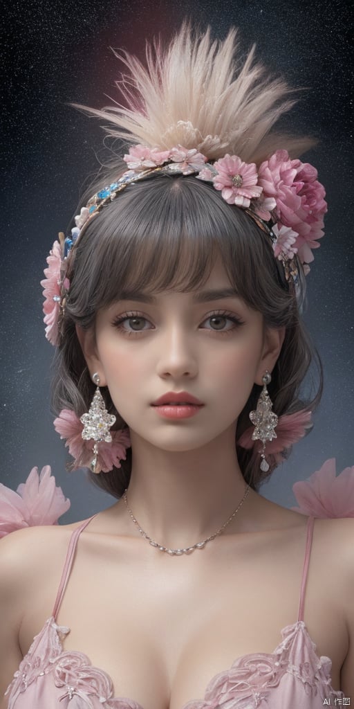  1girl,Naxi girls,Pink and white themes,large breasts,jewelry, earrings,lips, makeup, portrait, eyeshadow, realistic, nose,{{best quality}}, {{masterpiece}}, {{ultra-detailed}}, {illustration}, {detailed light}, {an extremely delicate and beautiful}, a girl, {beautiful detailed eyes}, stars in the eyes, messy floating hair, colored inner hair, Starry sky adorns hair, depth of field, large breasts,cleavage,blurry, no humans, traditional media, gem, crystal, still life, Dance,movements, All the Colours of the Rainbow,zj,
simple background, shiny, blurry, no humans, depth of field, black background, gem, crystal, realistic, red gemstone, still life,
