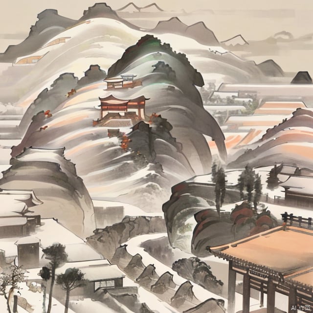  Miniature landscape, Chinese three-dimensional landscape painting, Zen aesthetics, Zen composition, Chinese architectural complex, red copper mine, ore crystallization, red mountains, flowing particles, macro lens, rich light, luminous mountains, mountains, clouds, minimalism, extreme details, incomparable details, film special effects, lifelike, 3D rendering, fine details, chinese paiting