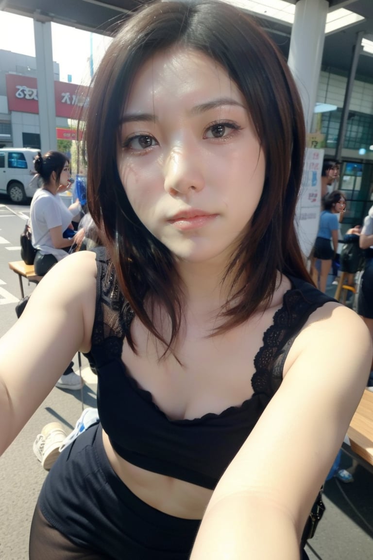 (masterpiece), realistic, far to shot, image of a Japanese female, high quality, 8K Ultra HD, photorealistic has a fully detailed mature face, Realistically not Ai, 36D, NATURAL, charming, detailed face, wearing sportswear, stockings and high as a repairman.,3D