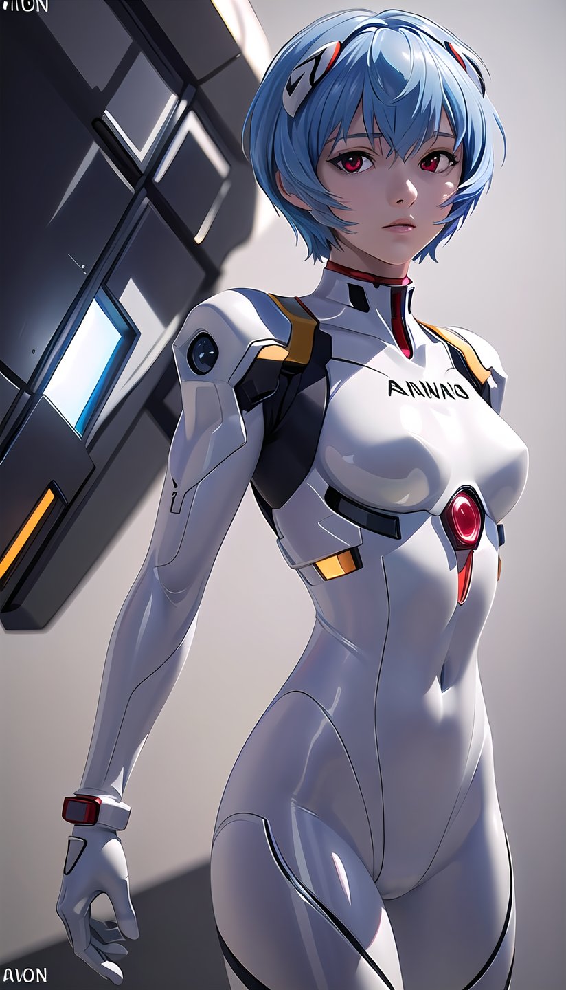 (best quality, masterpiece:1.2),ultra detailed,(photo realistic:1.4),(upper body:1.5),red eyes,plug suit,ayanami_rei,halation_background