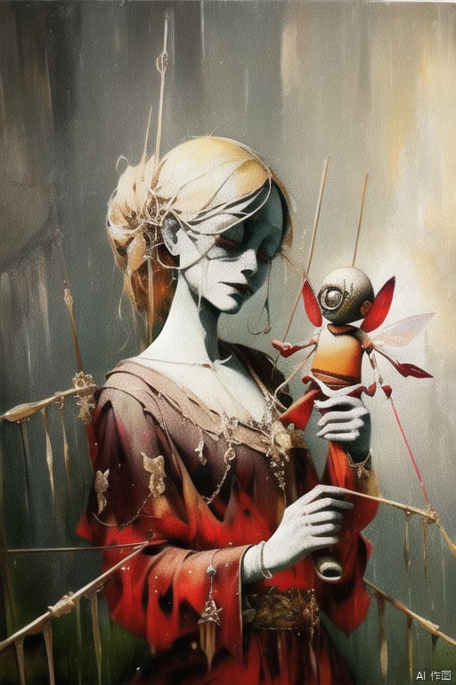 masterpiece, best quality, oil painting style, Marionette, horror fairy tale