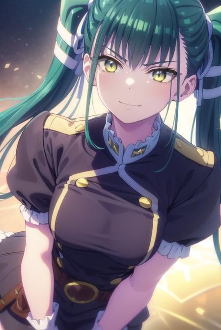 yachihoazuma, <lora:yachiho azuma s1-lora-nochekaiser:1>,yachiho azuma, long hair, twintails, hair ribbon, aqua hair, (yellow eyes:1.3), smile, smirk,BREAK thighhighs, gloves, jewelry, earrings, boots, shorts, belt, uniform, military, military uniform, thigh boots, epaulettes, black military uniform,BREAK outdoors, space, starry sky, star \(sky\), moon,BREAK looking at viewer, (cowboy shot:1.5),BREAK <lyco:GoodHands-beta2:1>, (masterpiece:1.2), best quality, high resolution, unity 8k wallpaper, (illustration:0.8), (beautiful detailed eyes:1.6), extremely detailed face, perfect lighting, extremely detailed CG, (perfect hands, perfect anatomy),