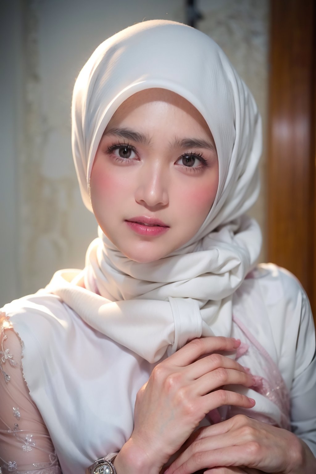 Close up,
1 girl, solo, looks, enjoying, looking at viewer, hijab 

,D1AMOND,ar1n,Masterpiece,C1SYU