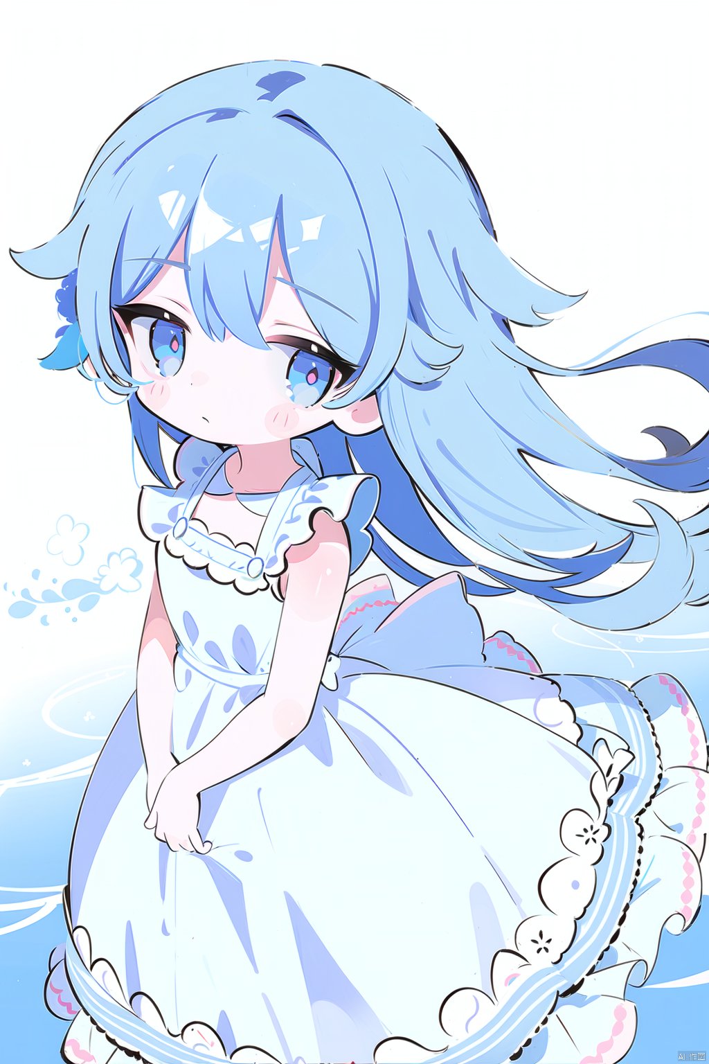 1girl,loli,blue hair,long hair,blue eyes,dress,