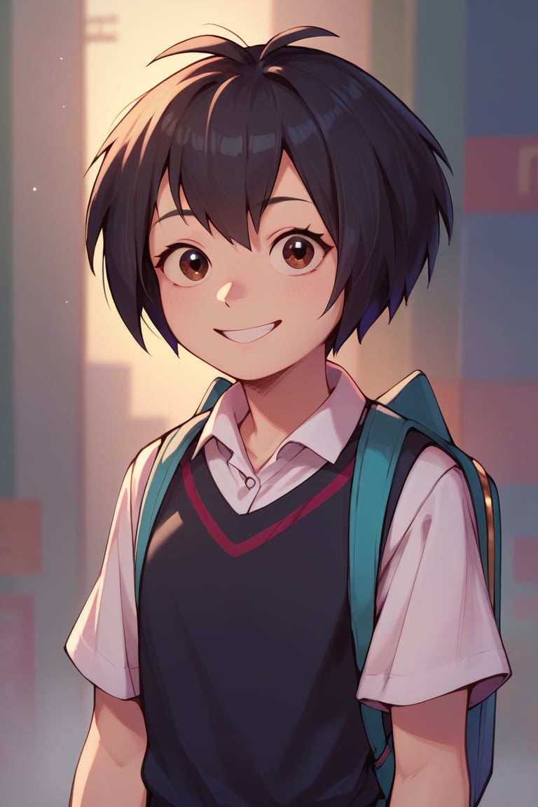 score_9, score_8_up, score_7_up, solo, 1girl, peni, white shirt, black vest, blue backpack, smile, upper body, animification<lora:EMS-307846-EMS:1.000000>