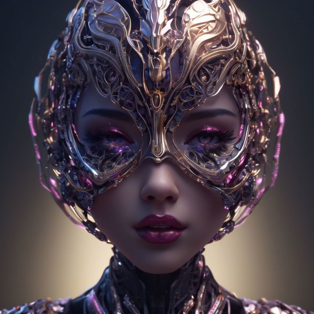 (masterpiece, best quality, ultra-detailed:1.2), 1girl, ombre lips, perfect curves, (cyborg:1.1), cybernetic ornaments and jwellery