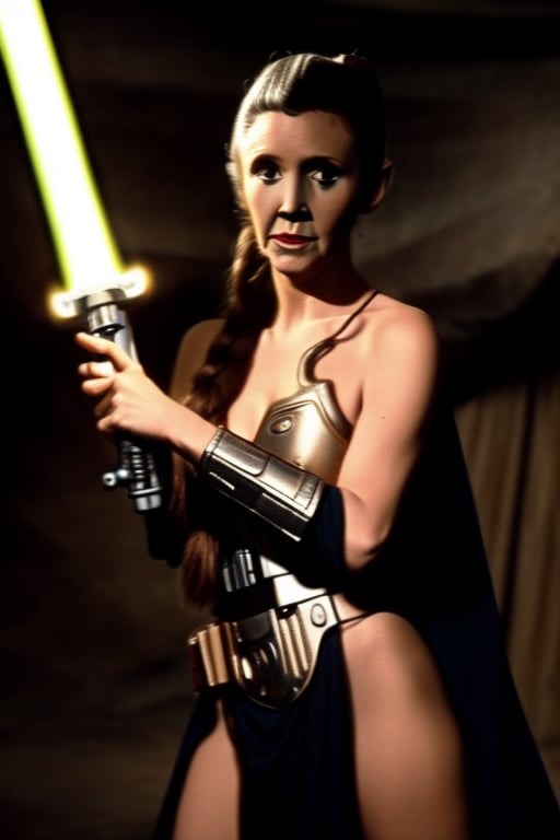 Leia, masterpiece, absurdres, best art, Wielding a lightsaber