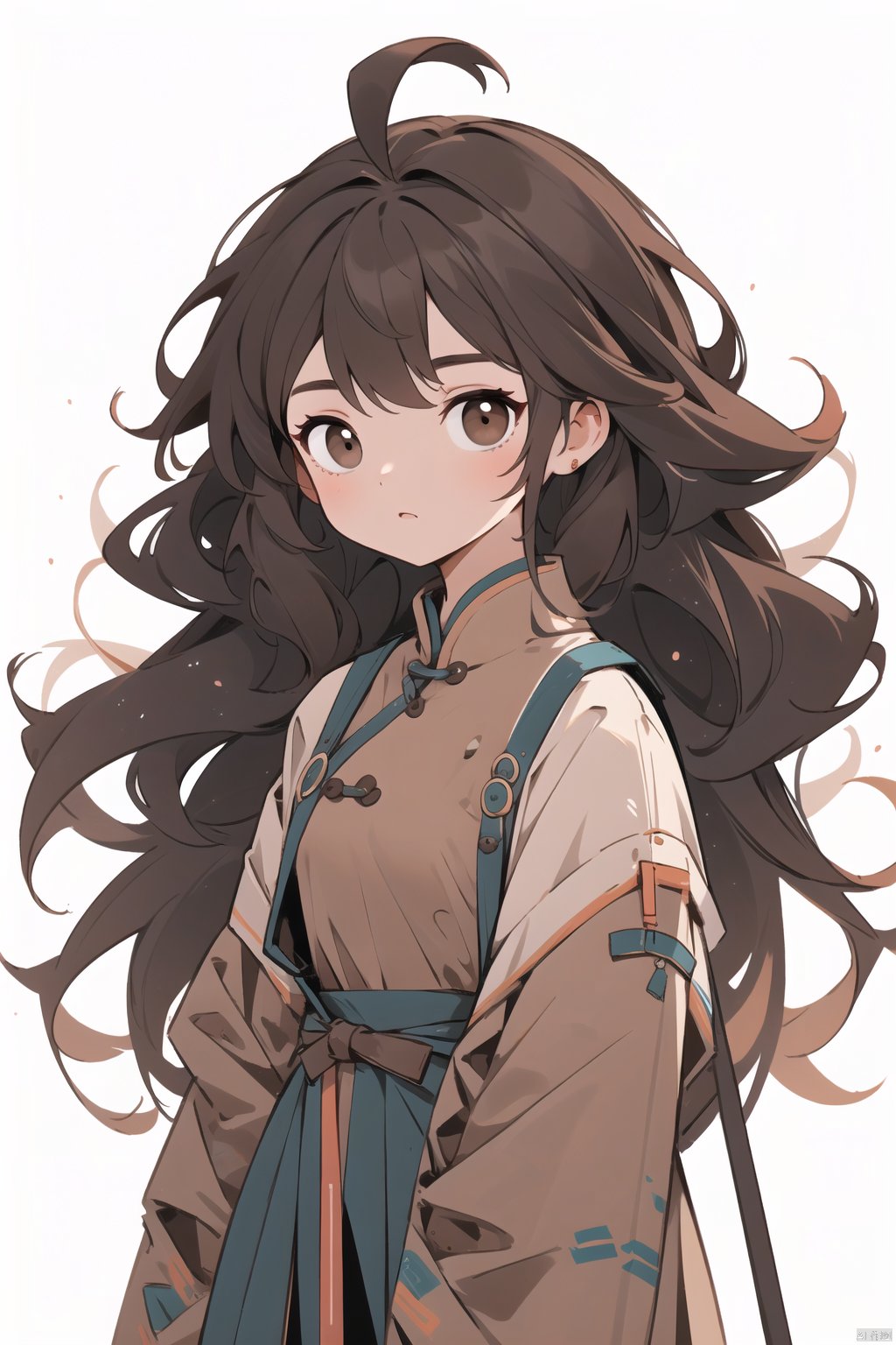  masterpiece,best quality,girl,long hair,ahoge,messy hair,brown hair,brown eyes, (\ji jian\)